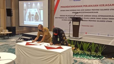 Diskop UKM-BPJAMSOSTEK Sulut Sepakat Lindungi Koperasi, Penerima BPUM dan KUR