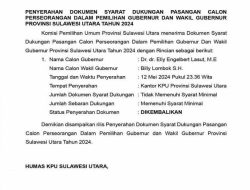 Tidak Memenuhi Syarat, KPU Sulut Kembalikan Dokumen Syarat Dukungan Elly Lasut dan Billy Lombok