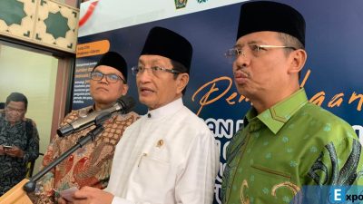 Menteri Agama (Menag) RI, Nasaruddin Umar (tengah) saat ditemui