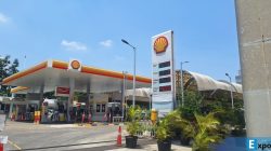 Stok BBM di SPBU Shell Kelapa Gading, Jakarta Utara, kosong.