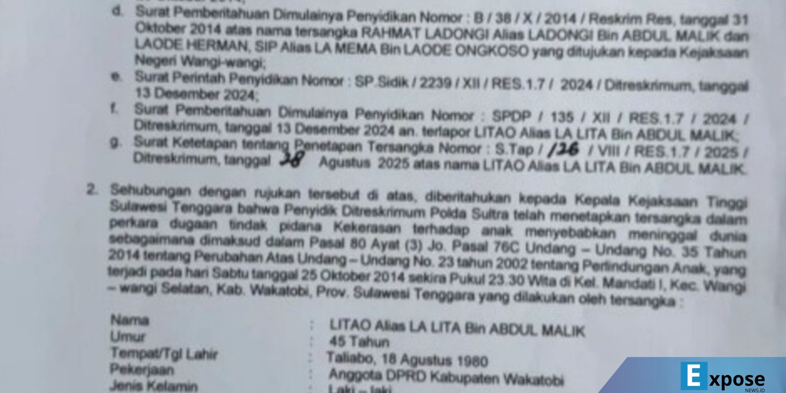 Polda Sultra tetapkan anggota DPRD Wakatobi sebagai tersangka pembunuhan anak sejak 11 tahun lalu