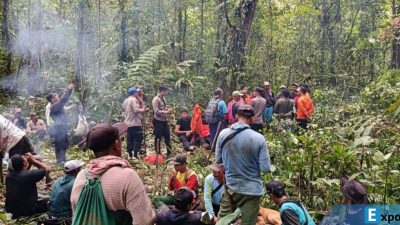 Basarnas bersama warga saat proses pencarian Surahman yang hilang di Hutan Rowo Glagah.