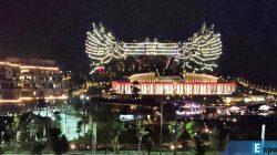 Istana Garuda di Ibu Kota Nunantara (IKN) pada malam hari