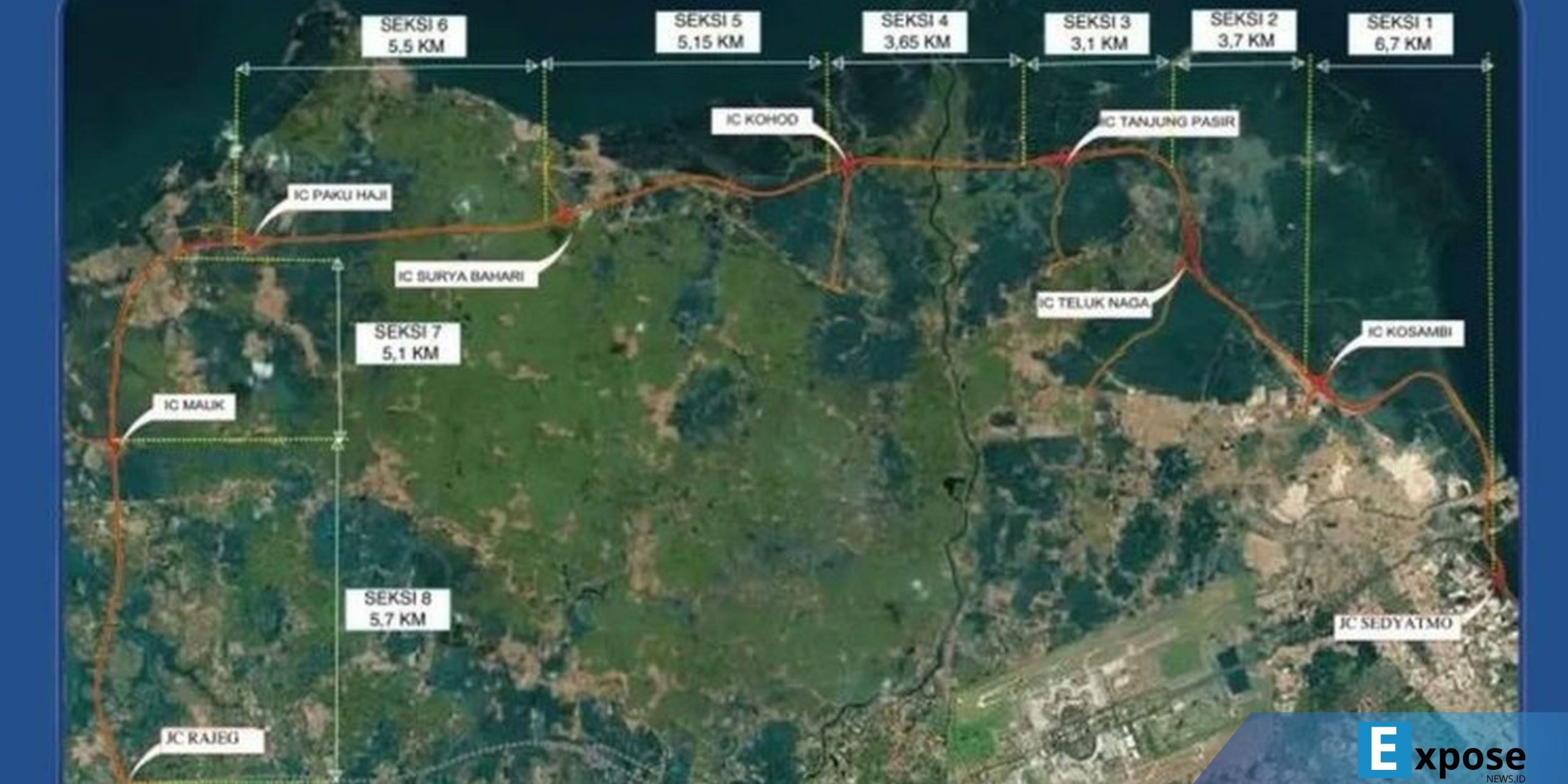Ilustrasi trase Jalan Tol Kamal-Teluknaga-Rajeg.