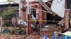 Kondisi rumah yang mengalami ledakan akibat kebocoran gas di kawasan Taman Palem Lestari, Cengkareng, Jakarta Barat,