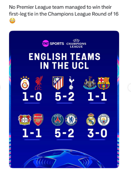 6 Wakil Premier League Belum Meraih Kemenangan di Leg Pertama